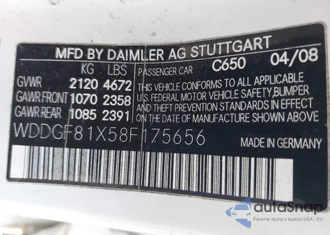 2008 Mercedes-Benz C 300 Luxury 4Matic z USA, uszkodzony, nr VIN WDDGF81X58F175656